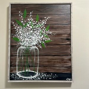 Farmhouse flower painting with wood frame